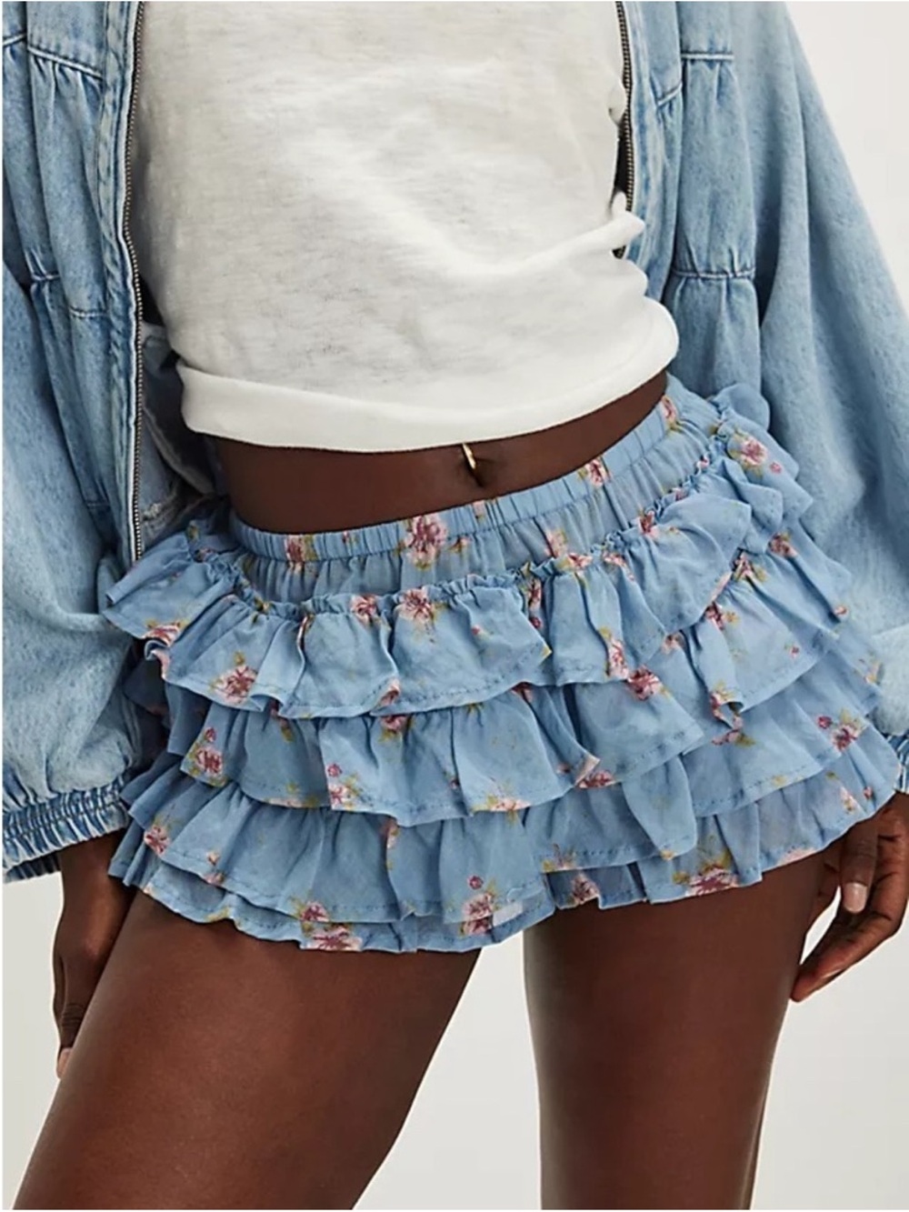 Free People Ruffle Up Shortie blue bloomer - Picture 2 of 2